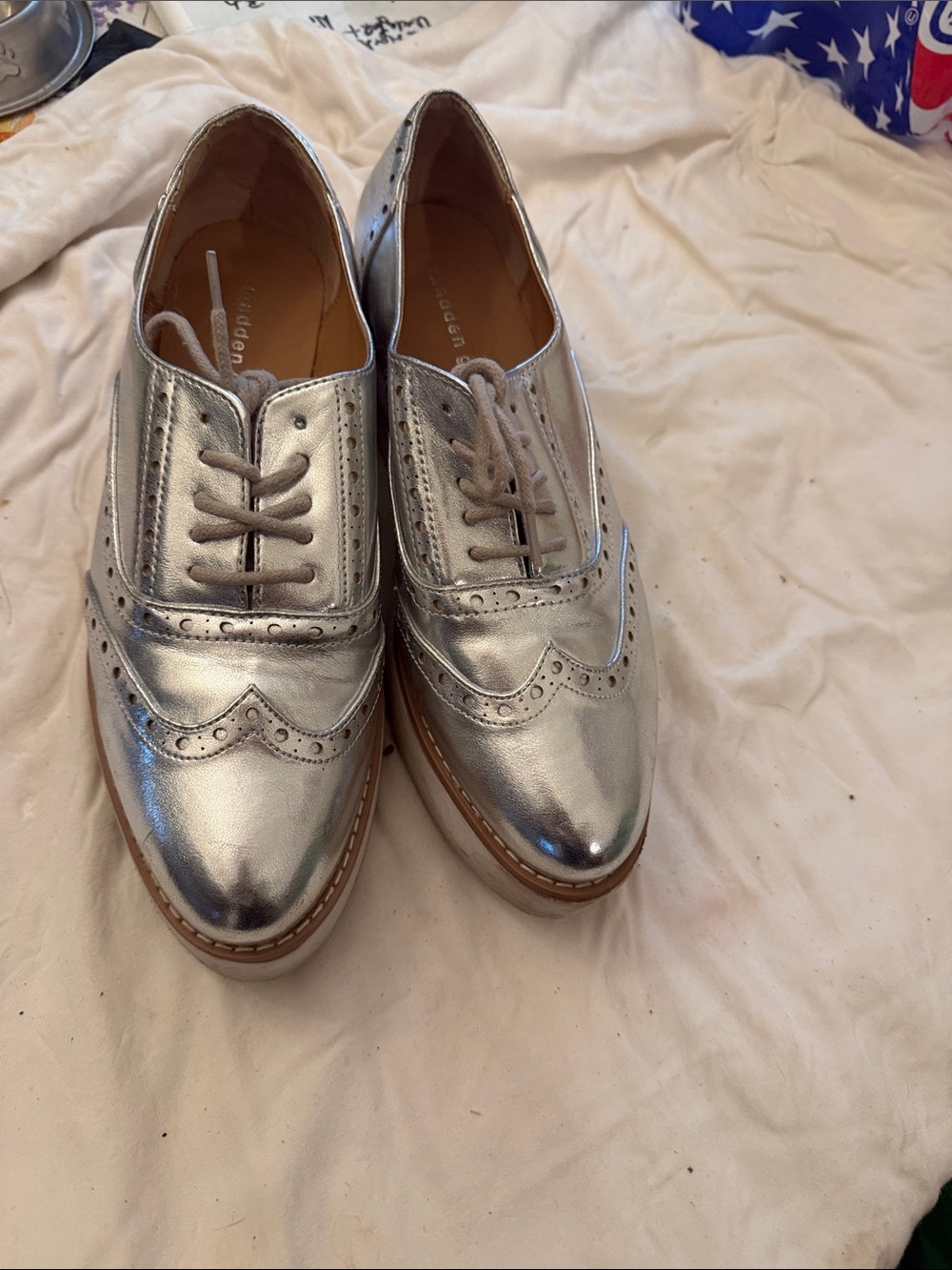 Madden Girl Metallic Silver Wingtip Oxfords
